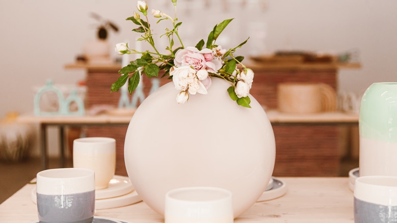 flowers in a round vase 