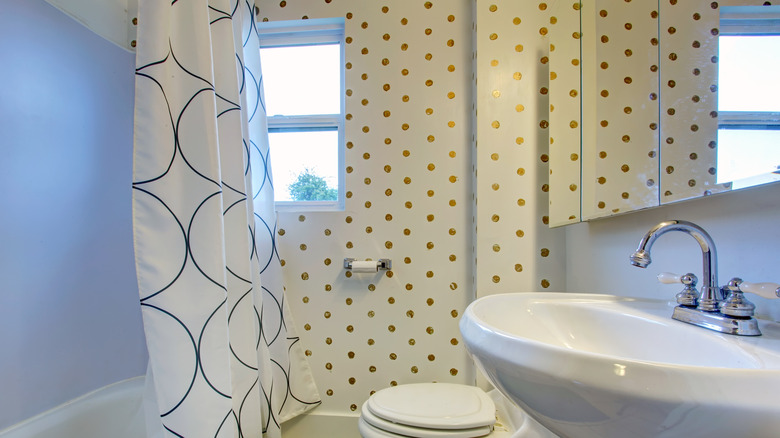 Polka dotted walls in bathroom