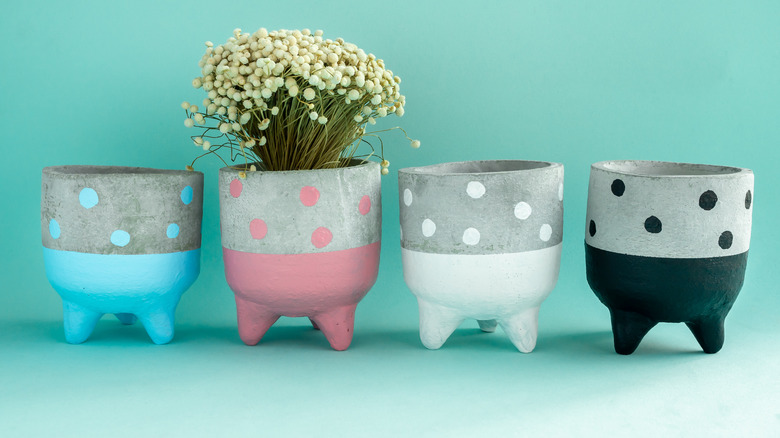 Polka dotted planters with flowers