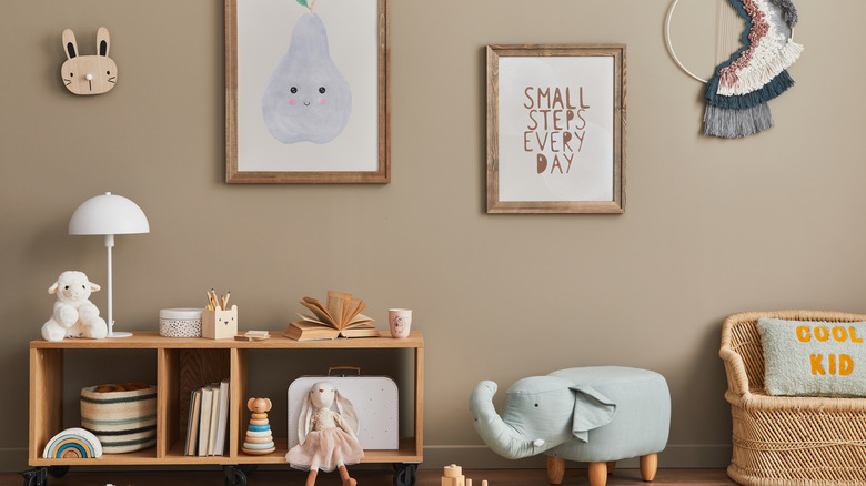 baby nursery with brown walls 