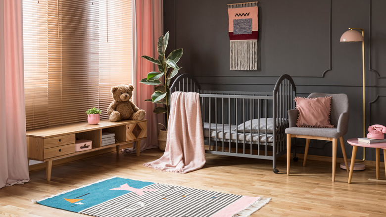 gray and pink nursery 