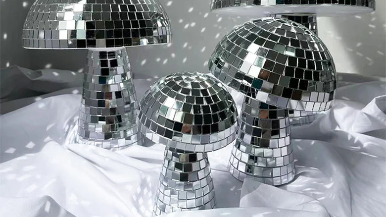 mushroom shaped disco ball sculptures