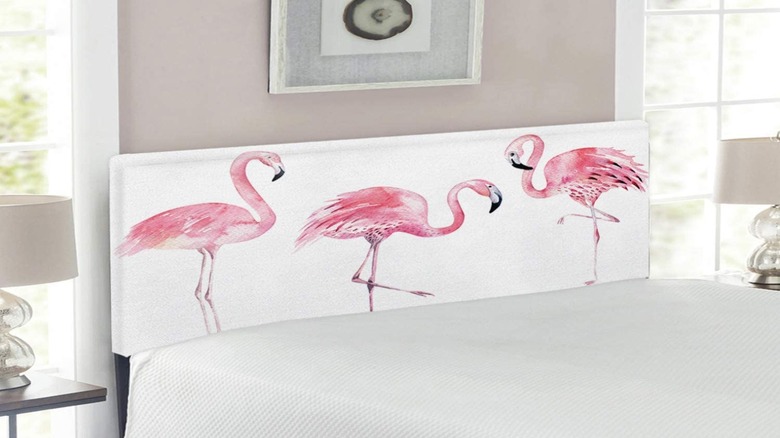 bed headboard with flamingoes