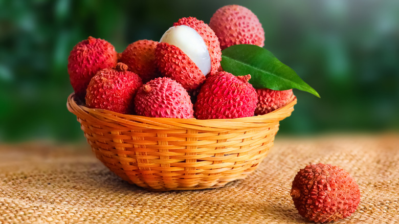 Basket of lychee fruit 