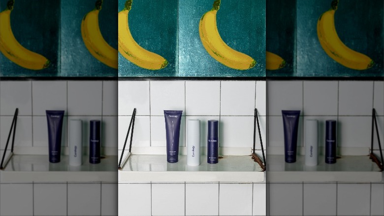 Closeup of banana prints inside shower 