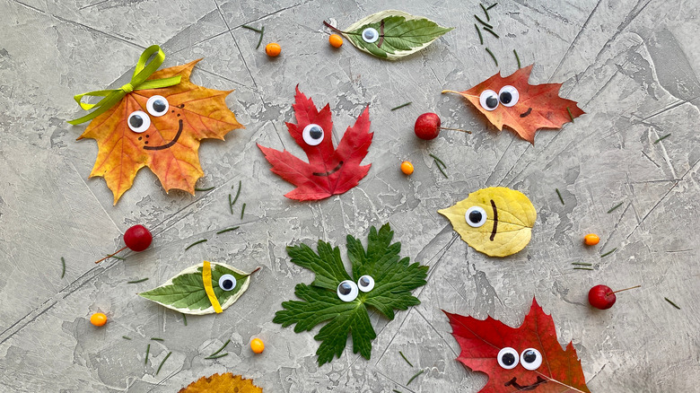 Crafted leaves with faces 