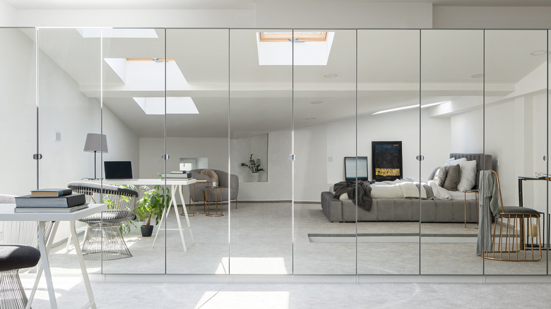 mirrored wall in bedroom