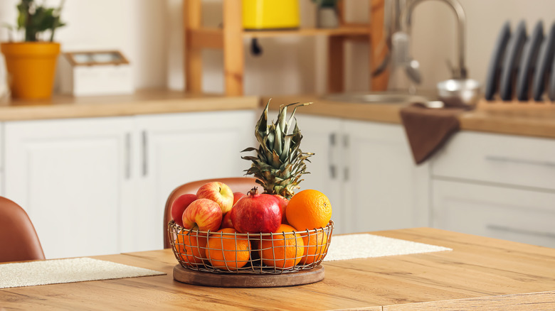 fresh fruit basket in kitchen
