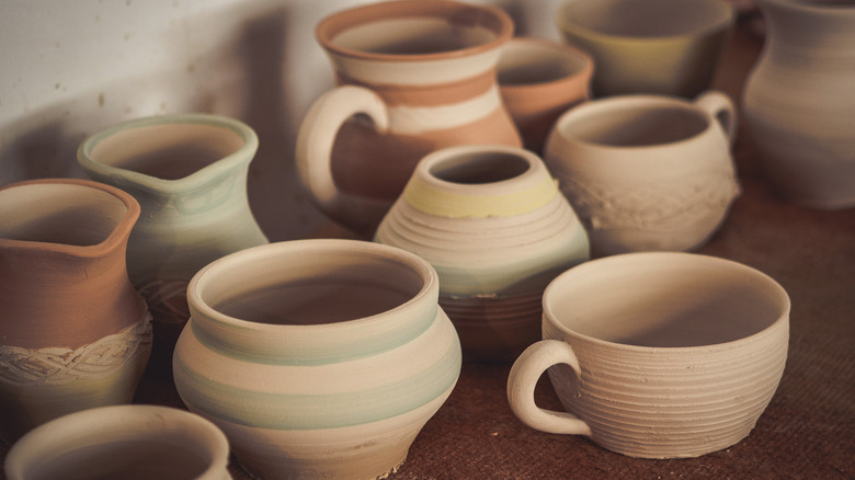 handmade pottery in different shapes