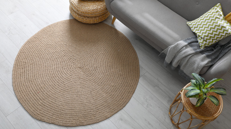 raffia rug on floor