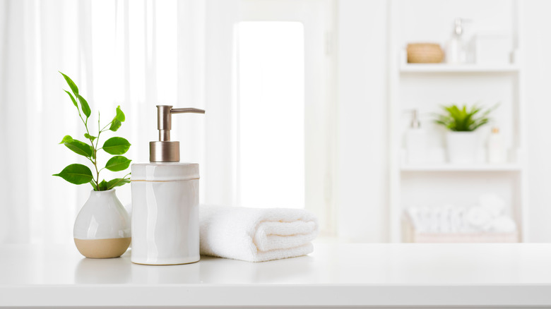White bathroom with small plant