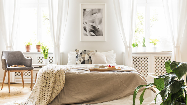 Bedroom with sheer curtains