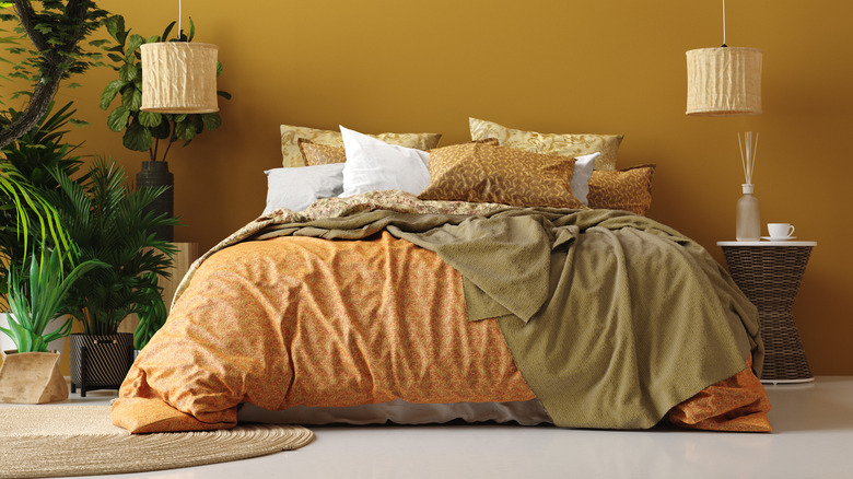 Yellow bedding in yellow bedroom