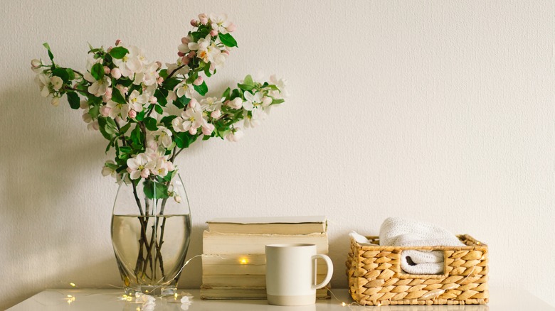 table with fresh flowers vase