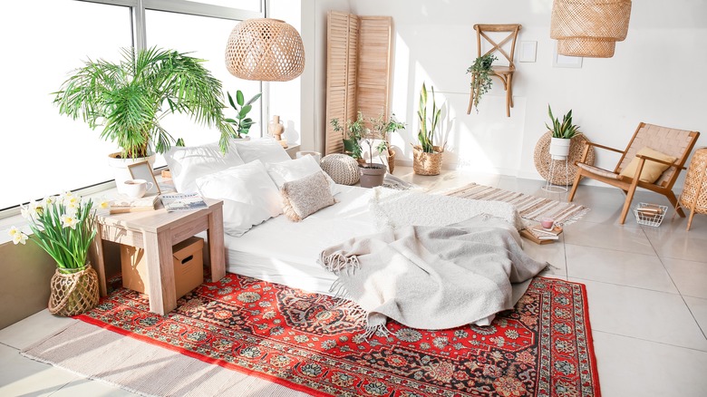 Bedroom with red Turkish rug