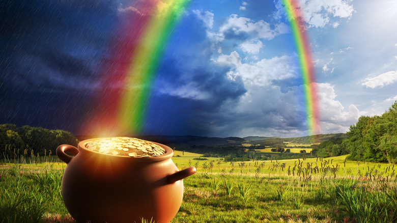 Rainbow ending in gold pot