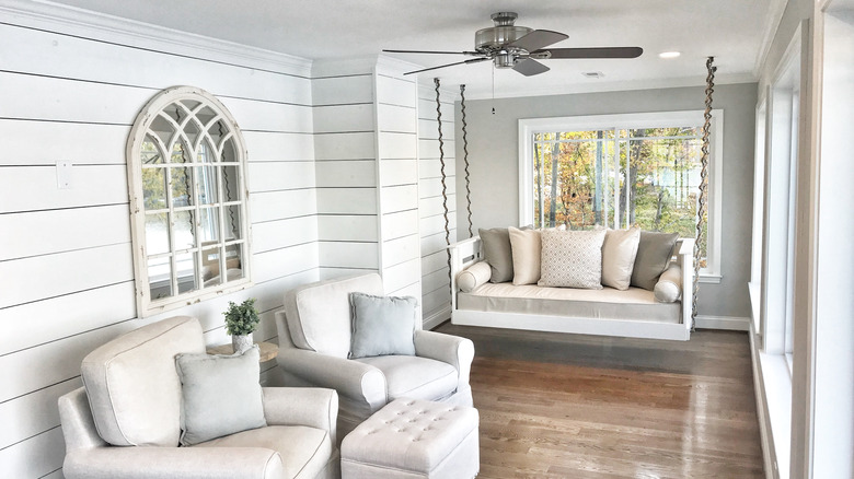 room with shiplap walls