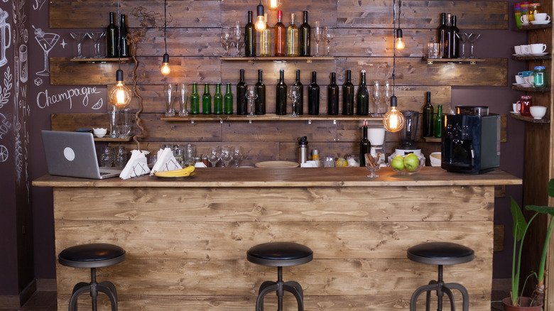 at home bar with bar stools 