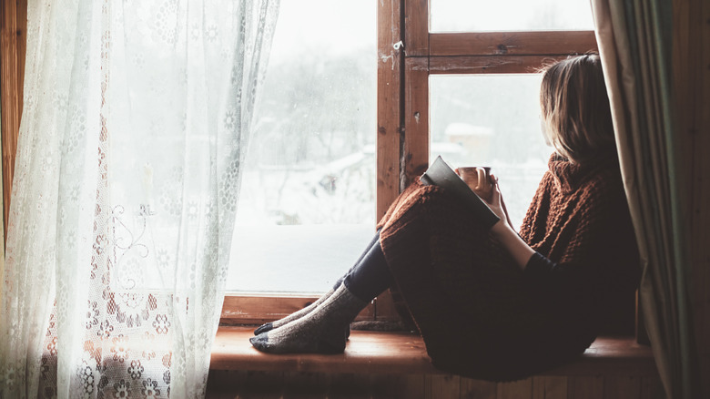 a person sitting in a window seat