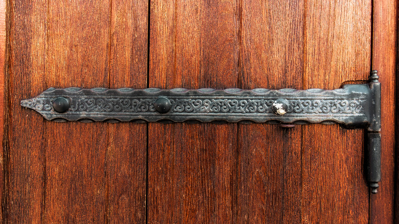 vintage metal hinges on door