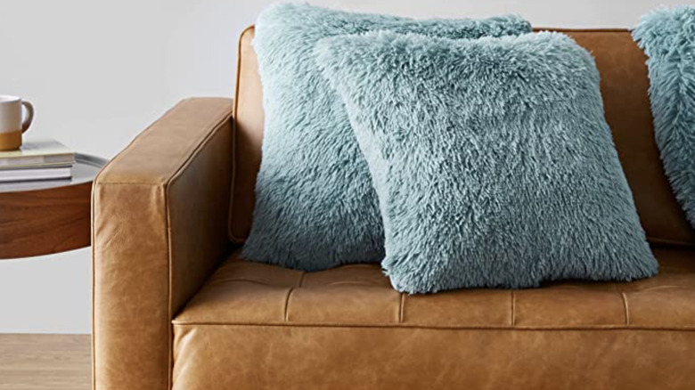 Shaggy cushions on a couch