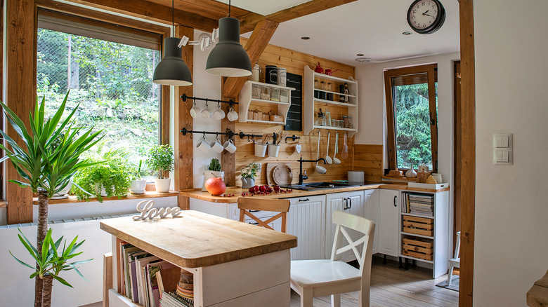 wooden kitchen and dining room