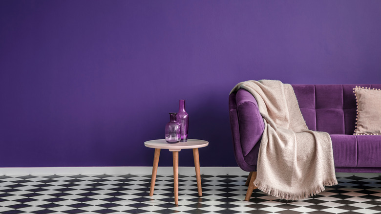 purple couch and purple wall