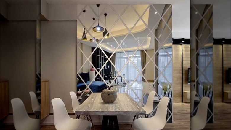 mirrored wall in dining room