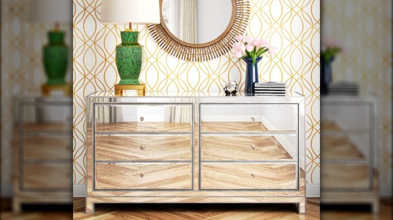 mirrored dresser in bedroom