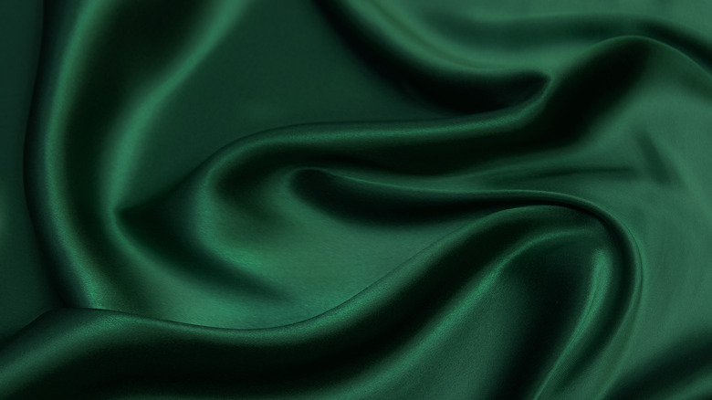 green silk fabric close up