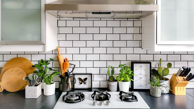 White subway tiles in kitchen