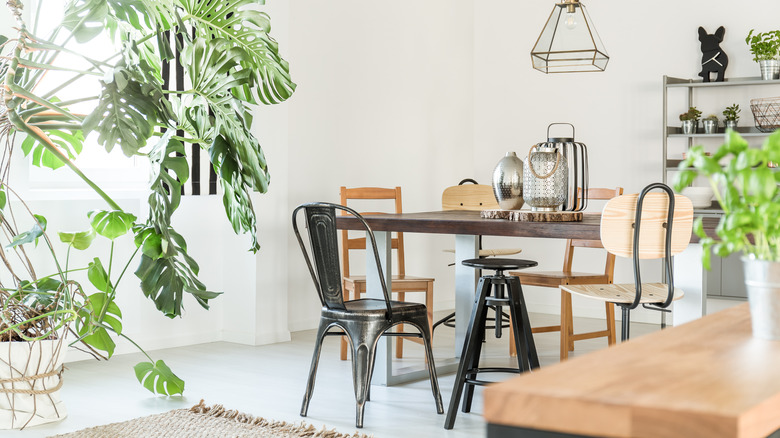 Metal chairs around table
