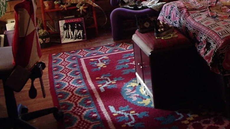 red and blue rug on floor