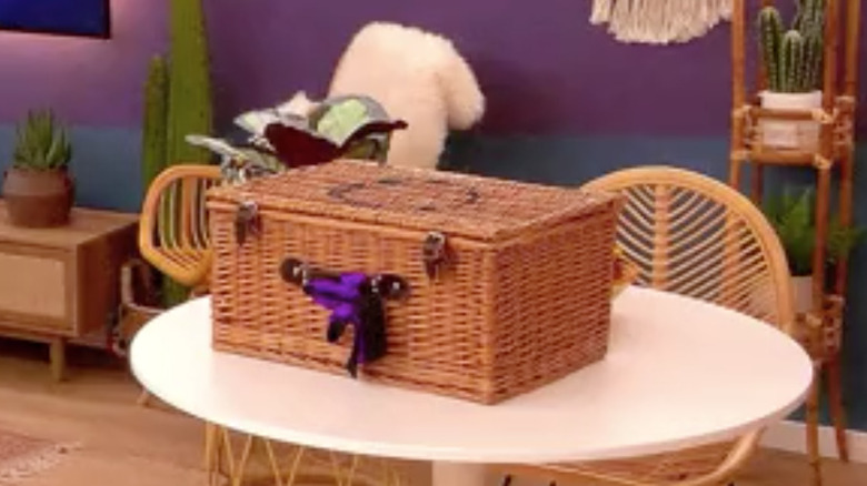 wicker storage bin on table