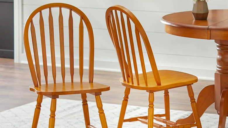 Two pine kitchen chairs