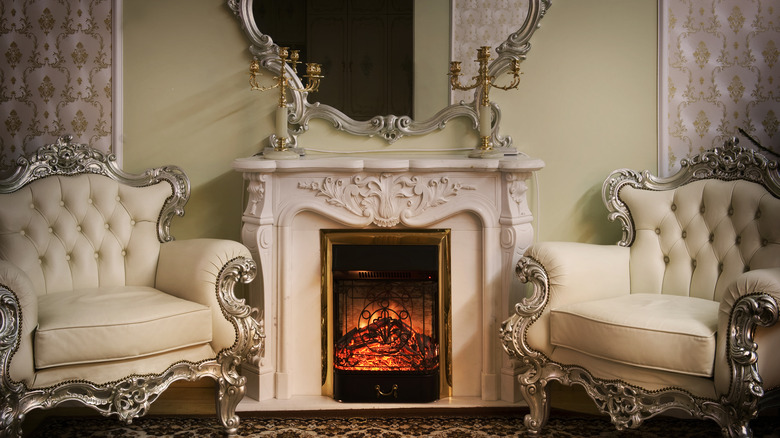 gilded mirror and fireplace