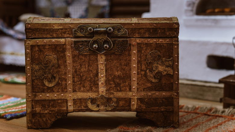 antique trunk on rug