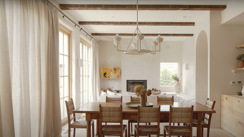 exposed beams in living area