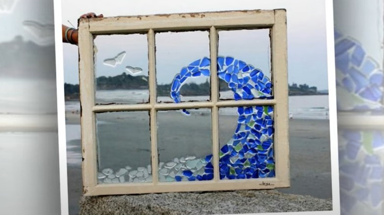 windowpane with sea glass wave