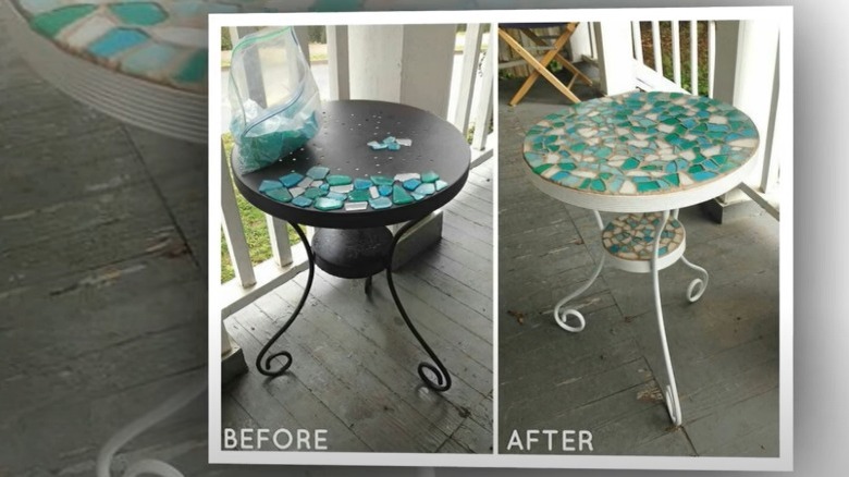 sea glass design on outdoor tabletop