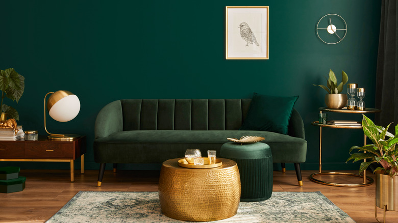 green living room with green couch