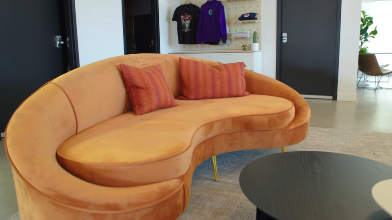 Orange velvet couch