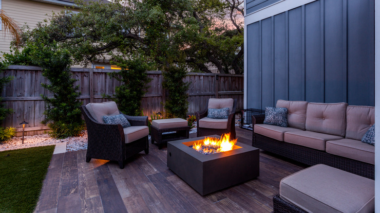 outdoor seating area and fire pit
