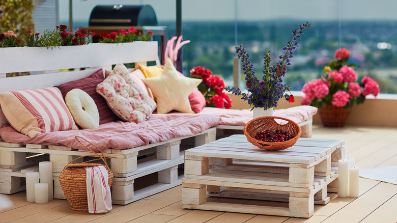 red and pink outdoor patio