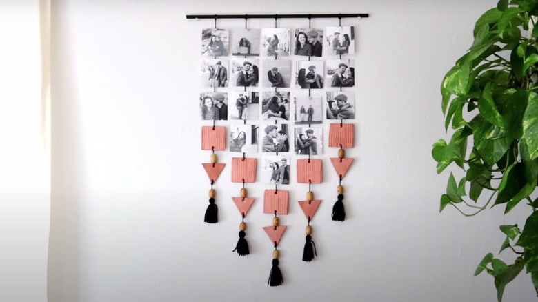 hanging black white photo display