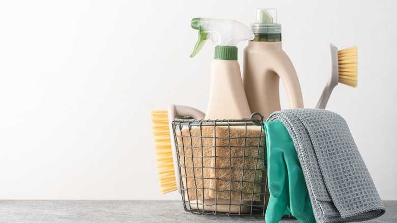 green cleaning products in basket