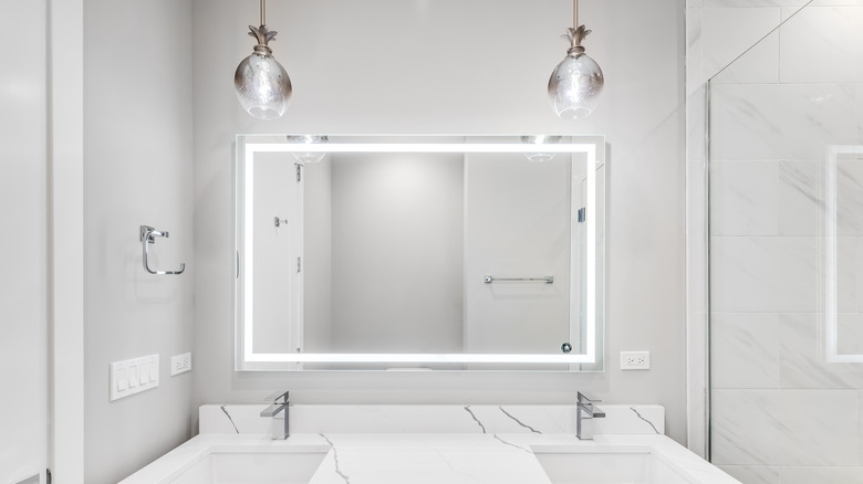 brightly lit bathroom and mirror