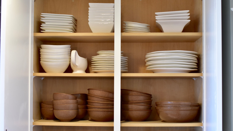 organized dishes in cabinet