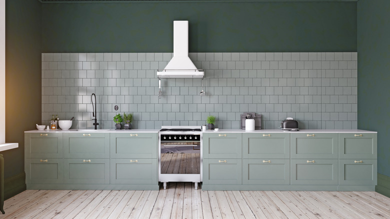 green kitchen with different shades