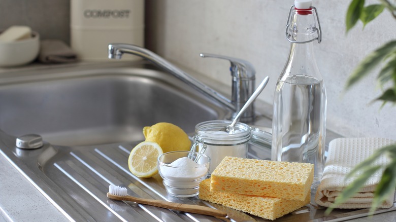 Natural cleaning supplies on sink